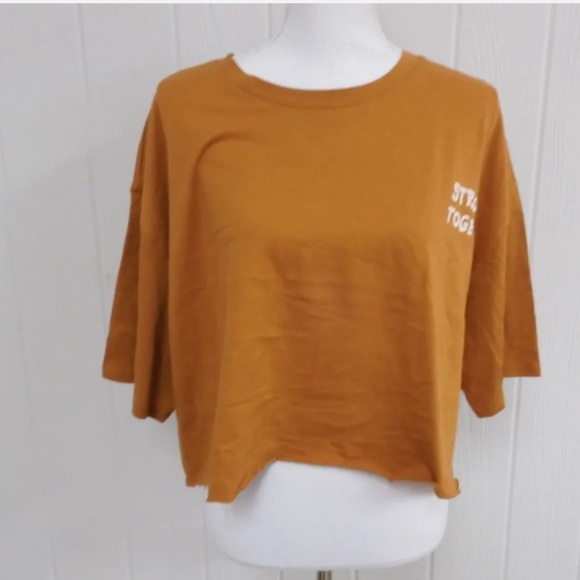 NWT! Arizona Sz XL Bronze Orange Cropped T-Shirt Stronger Together‎ Short Sleeve - Picture 2 of 5